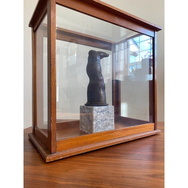 Contemporary Surrealist Sculpture Composed of Antique Display Case + Bronze Leg + Marble Cube For Sale - Image 3 of 8