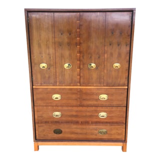 Hickory Furniture Campaign Style Olive Wood Gentlemen's Wardrobe For Sale
