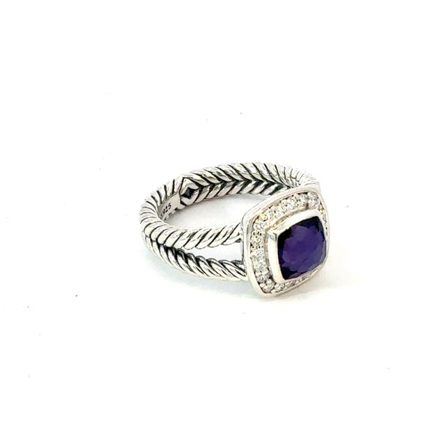 Metal 1990s David Yurman Amethyst Black Orquid Diamond Ring Size 7.5 Silver Estate For Sale - Image 7 of 7