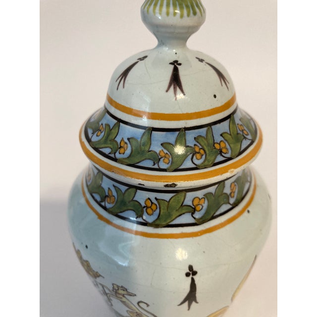 Antique French Faience Desvres Lidded Jar With Breton & Fluer De Lys For Sale - Image 10 of 10