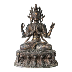 Large Gilt Bronze Statue of Bodhisattva Avalokiteshvara with Four Arms