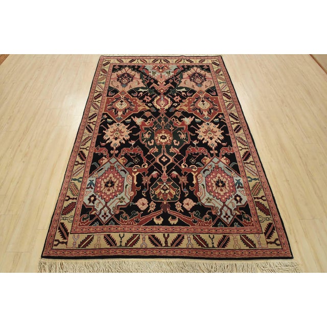 Farmhouse Heriz Rug 5’11” X 8’7” Black Wool Vintage Traditional Hand-Knotted Carpet For Sale - Image 3 of 15