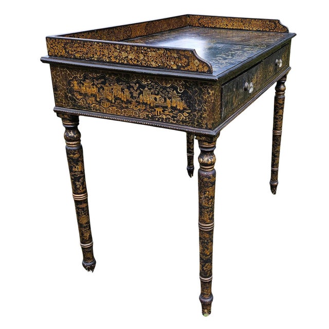 Black Anglo-Chinese Rarity: Early 19th-Century Chinese Export Black Lacquer Writing Desk, Canton, Circa 1820 For Sale - Image 8 of 18