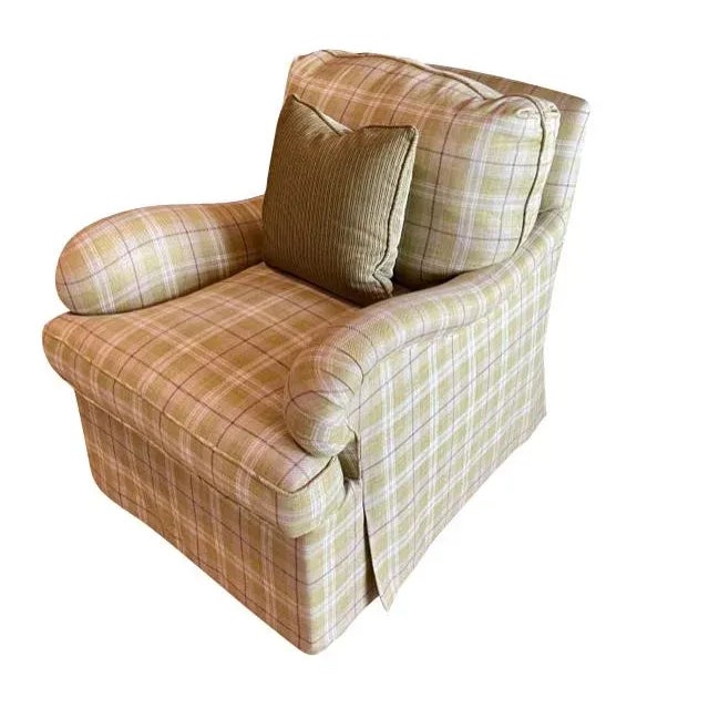 Traditional Designer Upholstered Green Club Chair For Sale - Image 3 of 12