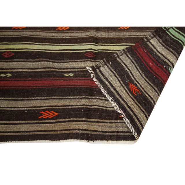 Mid 20th Century Orange & Brown Vintage Kilim Rug For Sale - Image 5 of 7