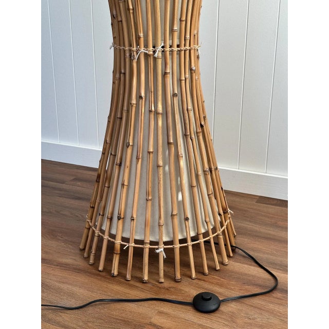 Beige Mid 20th Century Coastal Vintage Bamboo Floor Lamp After Franco Albini For Sale - Image 8 of 10