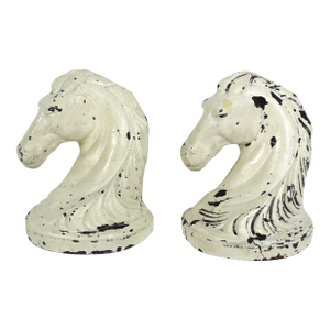 Pair of Vintage Mid 20th Century Cowboy Chippy Painted Cast Metal Horse Head Bookends
