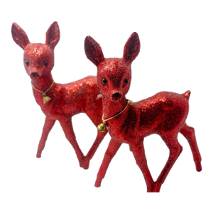 1970s Inscha Deko Handwerk Red Glitter Deer Figurines - Set of 2