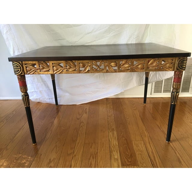 Burnt Umber Vintage Hollywood Regency Giltwood & Ebonized Greek Key Console Table For Sale - Image 8 of 8