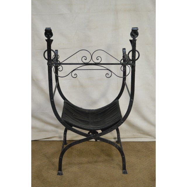 Antique Wrought Iron Savonarola X Form Arm Chair For Sale - Image 4 of 13