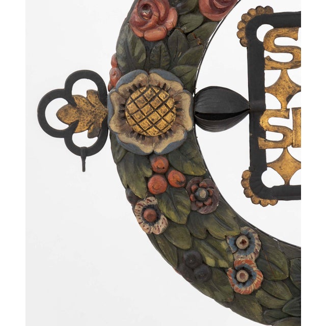 Scandinavian Polychromed Wood and Iron Chandelier, Early 20th Century For Sale - Image 4 of 9