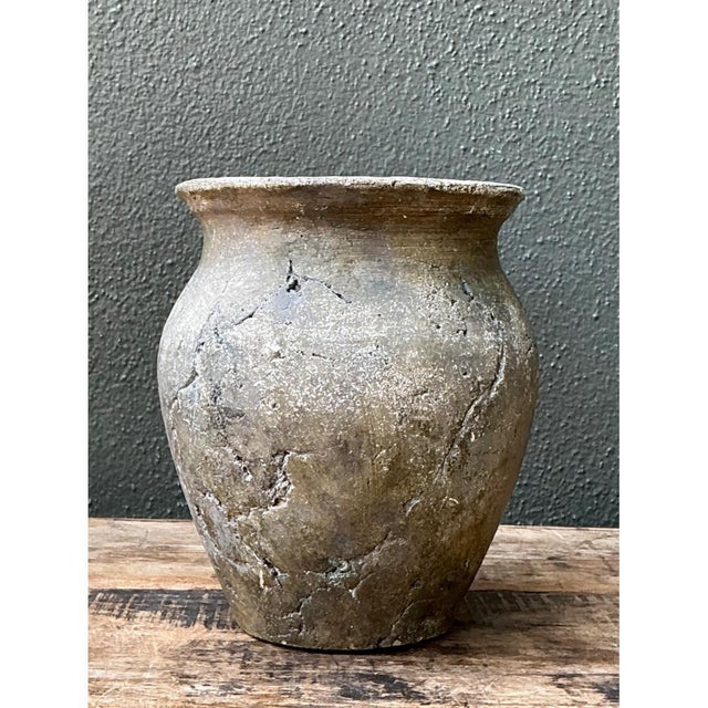 Mid-Century Modern Vintage Textured Ceramic Pottery Vase For Sale - Image 3 of 14