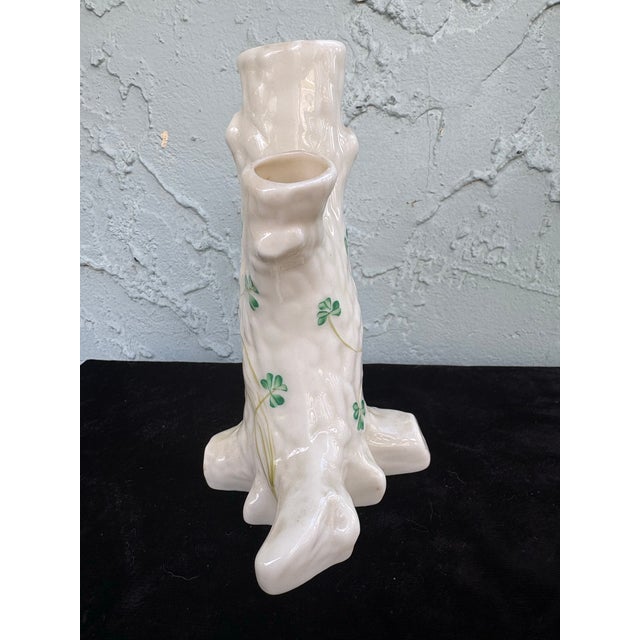 1980s Vintage Belleek Ireland Shamrock Tree Trunk Bud Vase, Triple Opening Spill Vase For Sale - Image 5 of 8