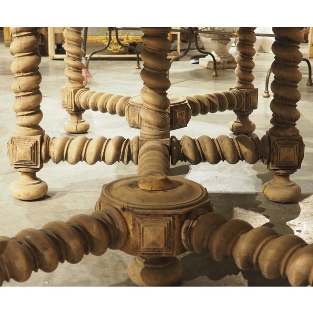 Beige 19th Century French Bleached Oak Table With Turned Legs and Bluestone Top For Sale - Image 8 of 12