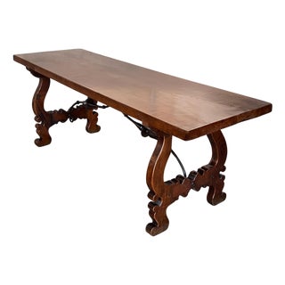 18th Dining or Console Table of Walnut with Lyre Legs and Heavy Top, Spain For Sale