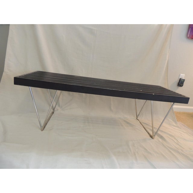 Mid-Century Modern Mid Century-Modern Slatted Wood Bench in the Style of George Nelson For Sale - Image 3 of 7