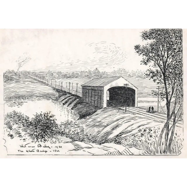 Traditional 1930 Whitman Bailey Stamford Connecticut Covered Bridge Drawing For Sale - Image 3 of 3