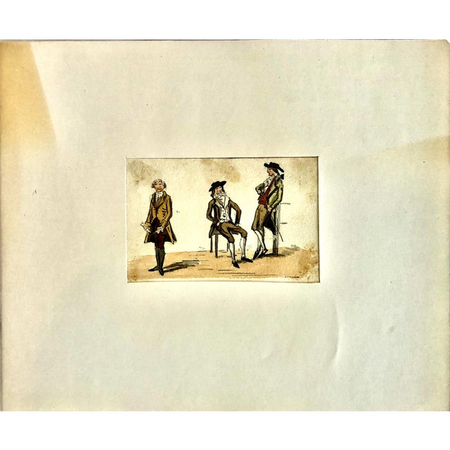 On offer is a collection of six unframed, hand-colored original watercolor and ink fashion studies showcasing European...