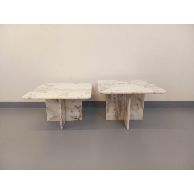 Vintage Nesting Tables in White Marble, 1970s, Set of 2 For Sale - Image 4 of 18