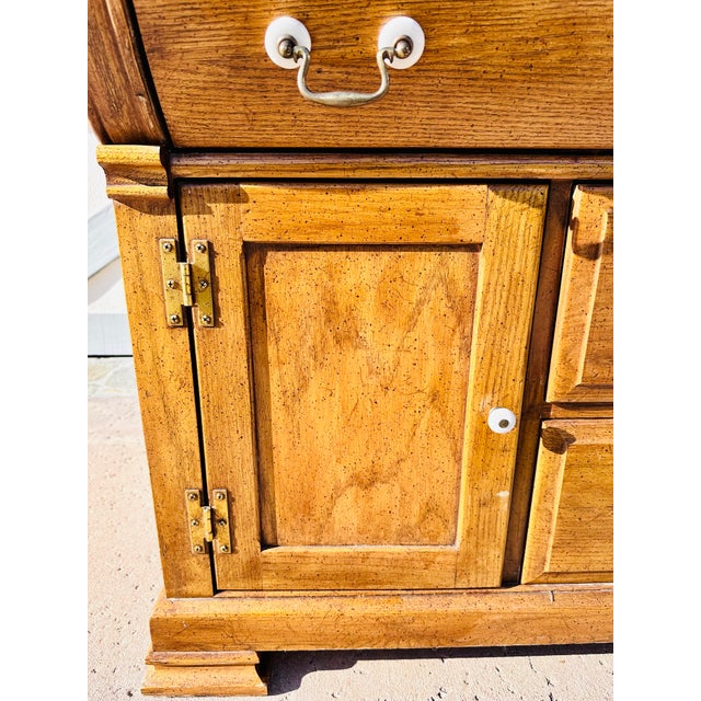 1980s Vintage Riverside Furniture Oak Roll Top Secretary Desk With