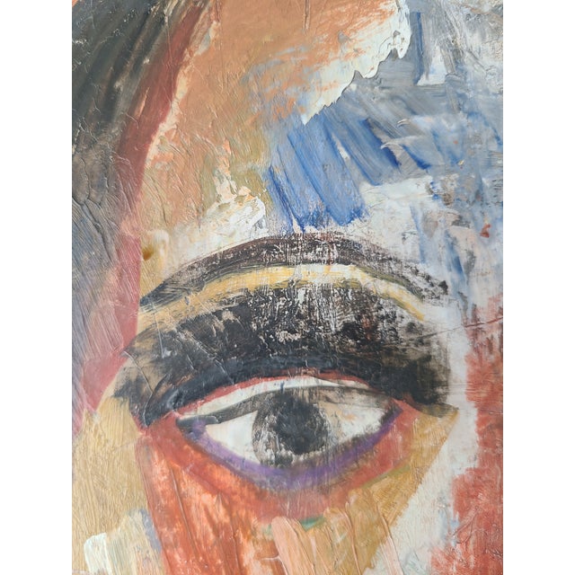 Small 1980s Japanese Oil Painting Expressionist Portrait of a Man For Sale - Image 4 of 9