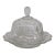 Mid 20th Century Clear Pressed Glass Covered Butter Cheese Serving Dish Petal Scalloped Rim For Sale