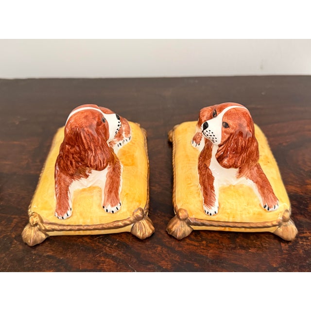 Ceramic Pair of Italian Porcelain Cavalier King Charles Spaniel Figurines For Sale - Image 7 of 11