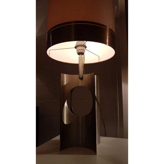French Brushed Aluminum Table Lamp, 1970s For Sale - Image 15 of 16