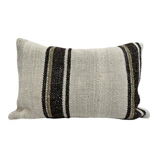 Turkish Hemp Pillow Cushion Natural Brown Beige Pillow Cushion Cover 16" x 24" For Sale