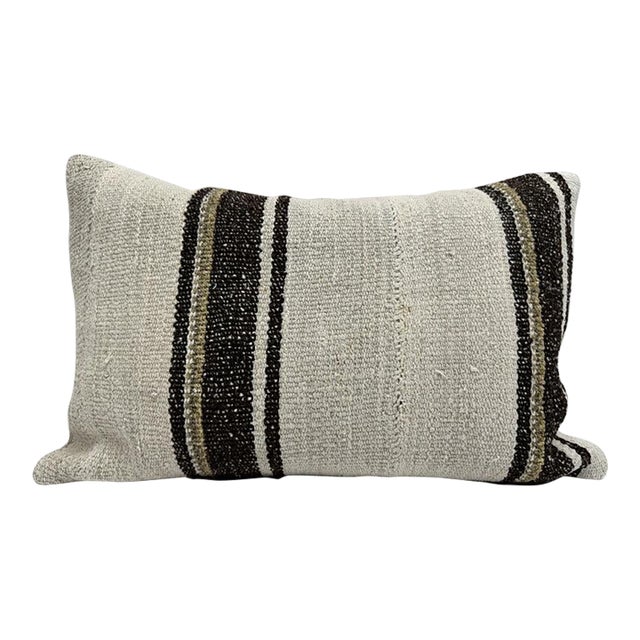 Turkish Hemp Pillow Cushion Natural Brown Beige Pillow Cushion Cover 16" x 24" For Sale