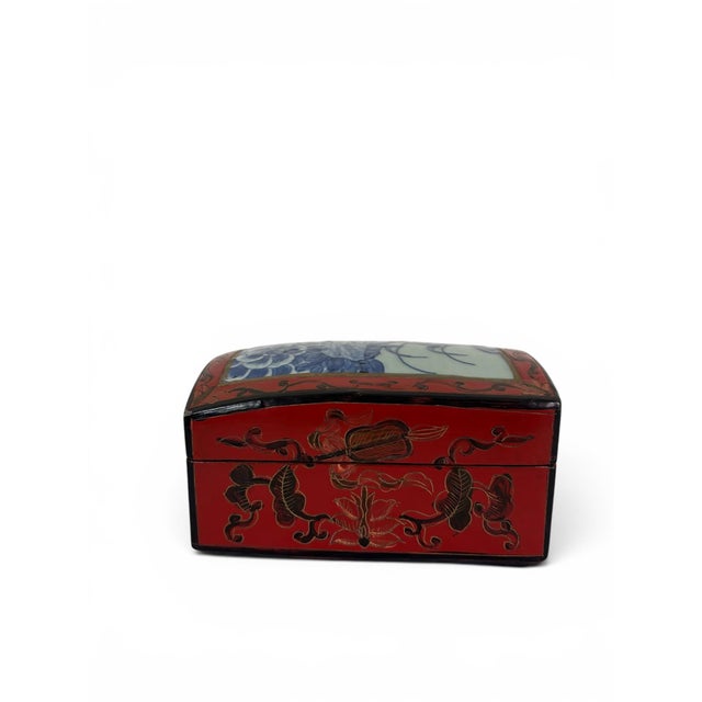Royal Blue Antique Lacquered Chinese Porcelain Shard Box For Sale - Image 8 of 9
