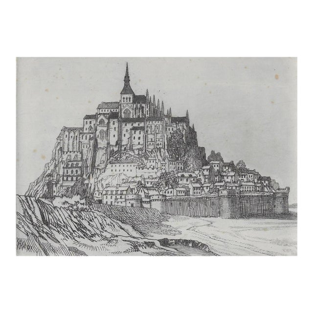 Antique Mont Saint Michel France Etching For Sale