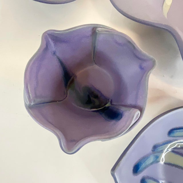 Amethyst 1980s Vintage Boho Chic Abstract Folk Art Serving Bowls, Studio Pottery - Set of 6. For Sale - Image 8 of 11