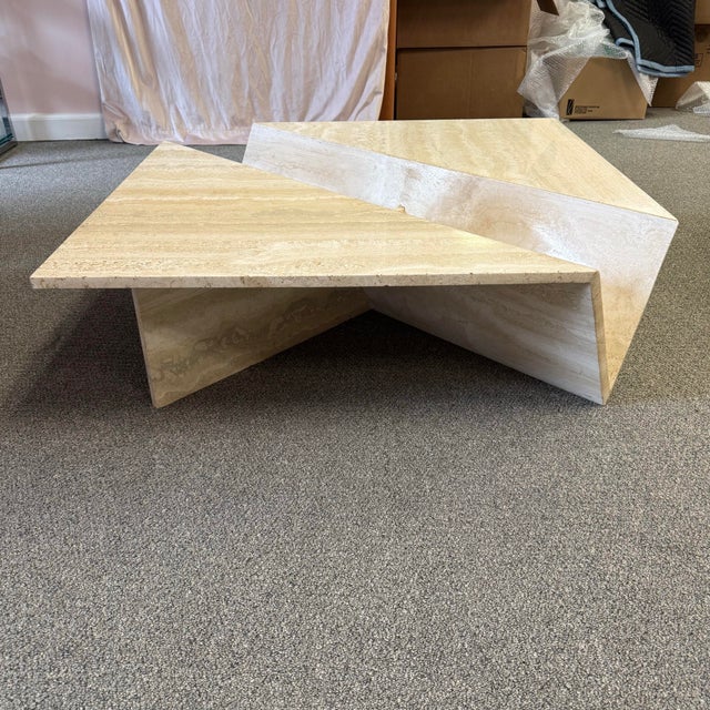 1970s Vintage Square Travertine Coffee Table For Sale In New York - Image 6 of 12