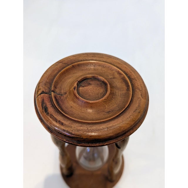 Traditional Antique Turned Wood Hourglass With Hand-Blown Glass For Sale - Image 3 of 3