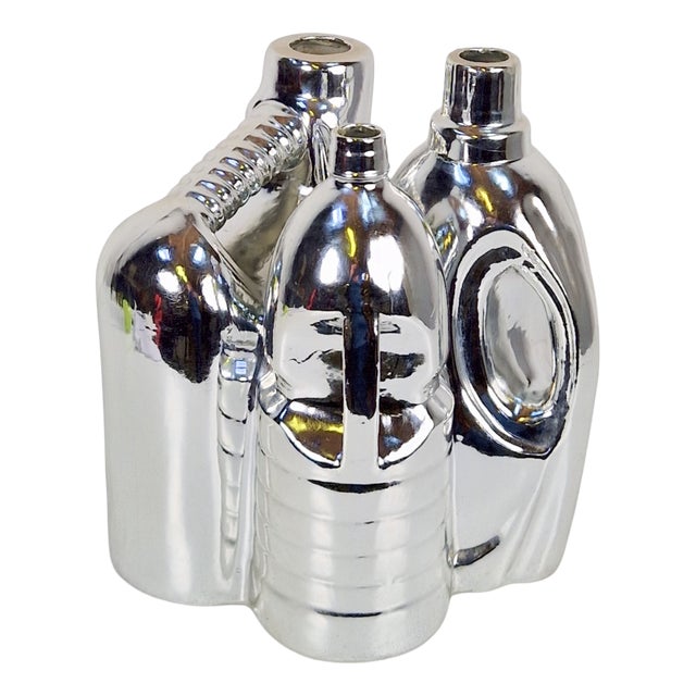 Silver Ceramic Vases and Cleaning Bottles from Pols Potten, 1990s, Set of 3 For Sale