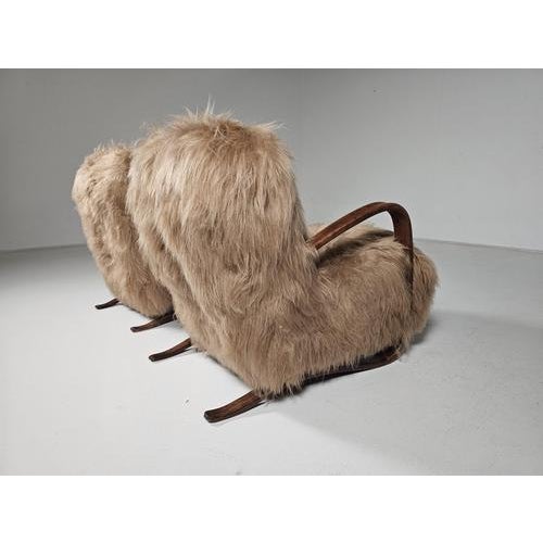 Wood H269 Chairs in Long Hair Mongolian Sheepskin by Jindrich Halabala, 1930s, Set of 2 For Sale - Image 7 of 11