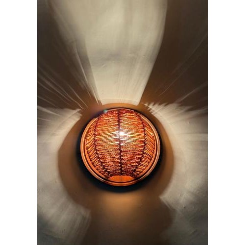 Teak and Woven Natural Fiber Wall Sconces, 1970s, Set of 2 For Sale - Image 10 of 13