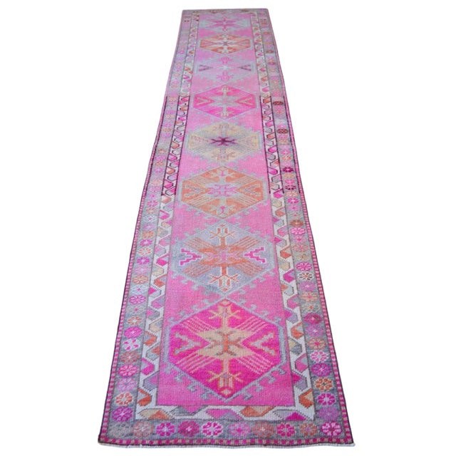 Brilliant Kurdish Runner Herki Rug. Hand-Knotted Tribal Pink Hallway Rug - 2′10″ × 12′10″ For Sale - Image 4 of 12