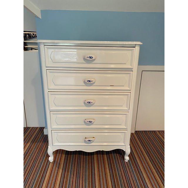Wood Furniture Beautiful Vintage French Country Cottage Style White Chest of Drawers Hardwood Good Condition For Sale - Image 7 of 7