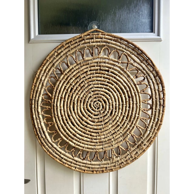 Textile Mid 20th CenturyWoven Natural Rush Circular Wall Hanging For Sale - Image 7 of 7