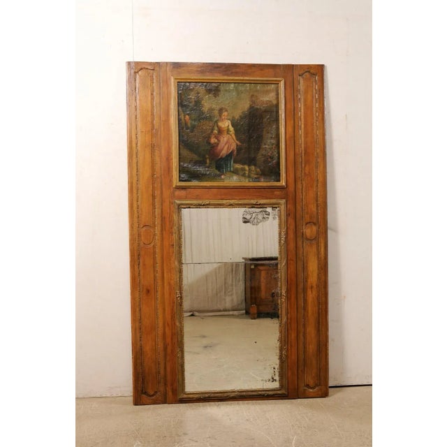 French Antique Trumeau Mirror with Painting For Sale - Image 10 of 12