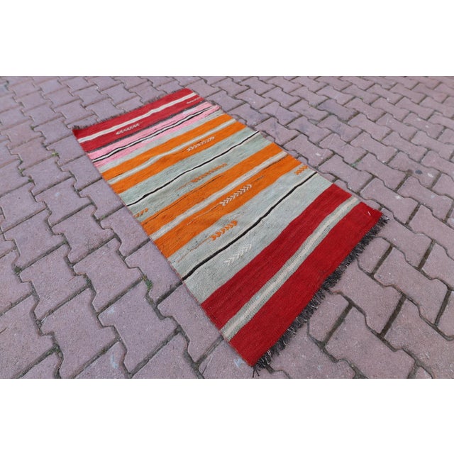 Tribal 1980s Tribal Red Striped Kilim Rug For Sale - Image 3 of 13
