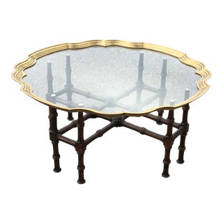 Baker Faux Bamboo With Brass Framed Glass Top Coffee Table For Sale