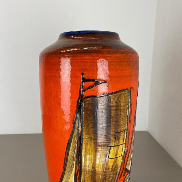 Large Fat Lava Multi-Color Sailing Boats Floor Vase from Scheurich, 1970s For Sale - Image 9 of 18