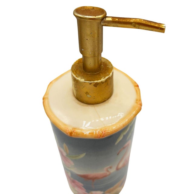 Ceramic Set of 3 1980's Hand-Painted Tropical "Palm Coast" Bathroom Sink Set by Carter Club For Sale - Image 7 of 8