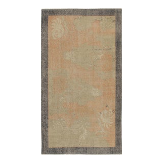 1960s Vintage Distressed Rug in Orange With Beige Abstract Patterns, Blue Border For Sale