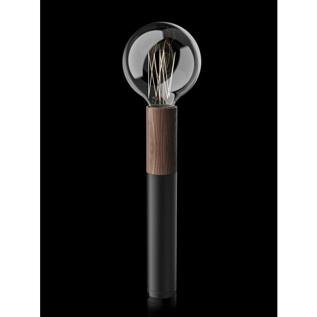 Table lamp with natural wood and black paint structure. European Plug (up to 250V).