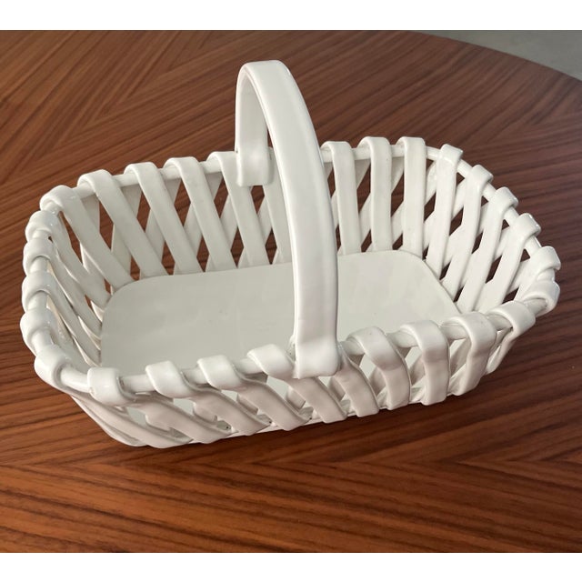 Mid-Century Modern Mid-Century Vintage Italian Woven Ceramic Handled Basket For Sale - Image 3 of 9