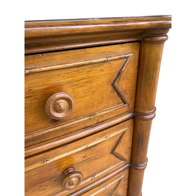 Brown Knotty Pine Bowed Front Faux Bamboo Console/Chest For Sale - Image 8 of 13